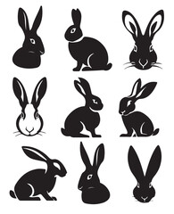 Fototapeta premium Collection of hare silhouettes on white background