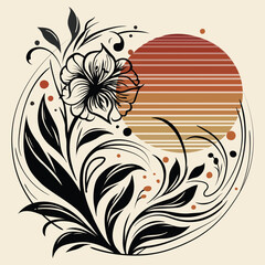 Flower pattern and sun