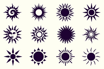 Sun icon for logo. Set of sun symbols