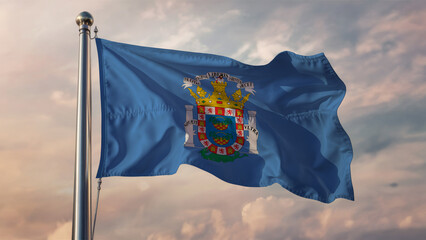 Melilla Waving Flag Against a Cloudy Sky