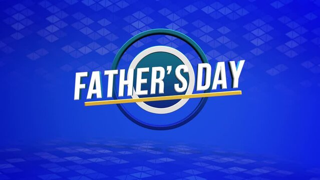 A circular logo for Father's Day in blue and white. The words Father's Day are arranged in a circular pattern against a blue background