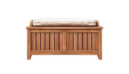 Outdoor wooden storage bench with cushion