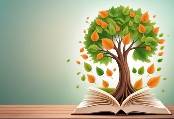 A tree of knowledge grows from an open book, a concept.