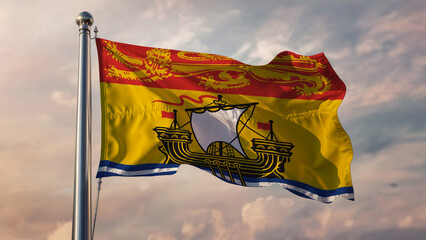 New Brunswick Waving Flag Against a Cloudy Sky