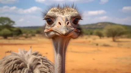 Keuken foto achterwand Portrait of an ostrich on an ostrich farm. © Bushra