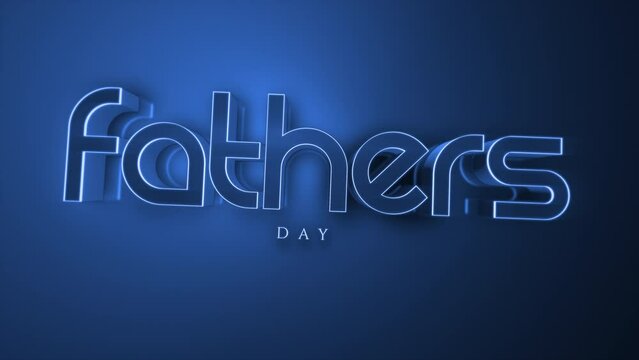 A striking image of the word Fathers Day illuminated in bright blue neon lights against a dark background