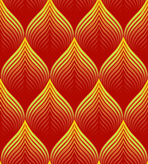 Fototapeta premium Red yellow vector pattern for packaging and stylish background. Attractive petal seamless pattern
