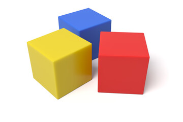 Three vibrant 3D cubes with shadow effect