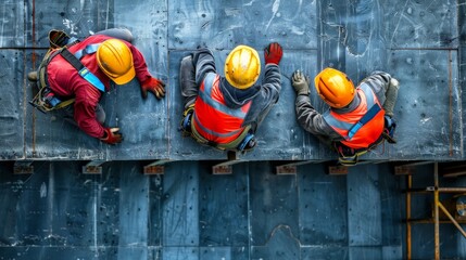 Fototapeta premium Through comprehensive training and constant vigilance, workers maintain a culture of safety at high, prioritizing caution and awareness in every action.