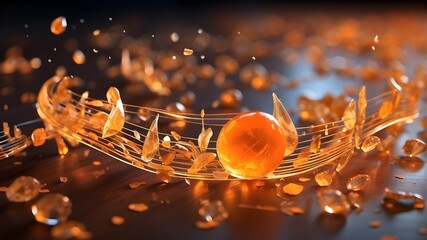 "Experience the crystal-clear beauty of 8K Ultra HD as musical notes dance within a high quality Orange, crafted by the talented yukisakura."