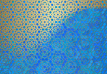 Abstract background with islamic ornament, arabic geometric texture. Golden lined tiled motif. - 782091181