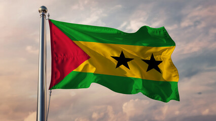 Sao Tome And Principe Waving Flag Against a Cloudy Sky