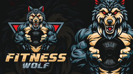 Fitness wolf vector logo design template, gym logo template.