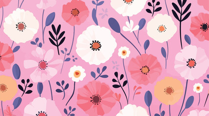 Seamless pattern colorful flowers with pink backgro