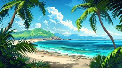 Fototapeta na wymiar palm and beach tropical island landscape nature beautiful view