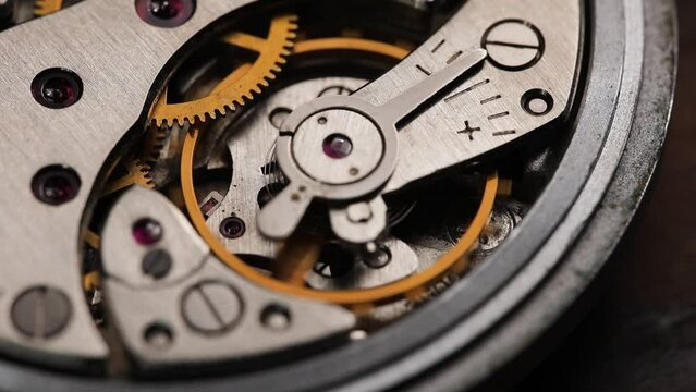Clockwork swiss vintage watch close up. macro