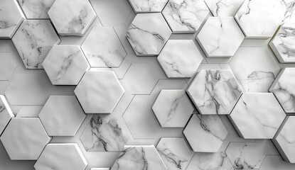 White marble tiles in a honeycomb pattern