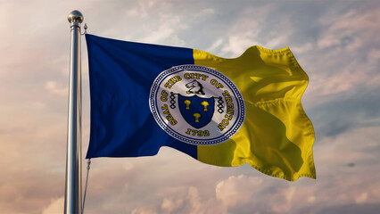 Trenton New Jersey Waving Flag Against a Cloudy Sky