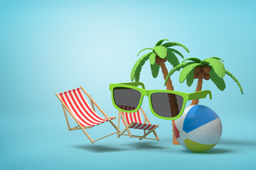 Summer vacation set with deck chair and palms