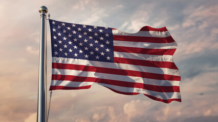 United States Waving Flag Against a Cloudy Sky