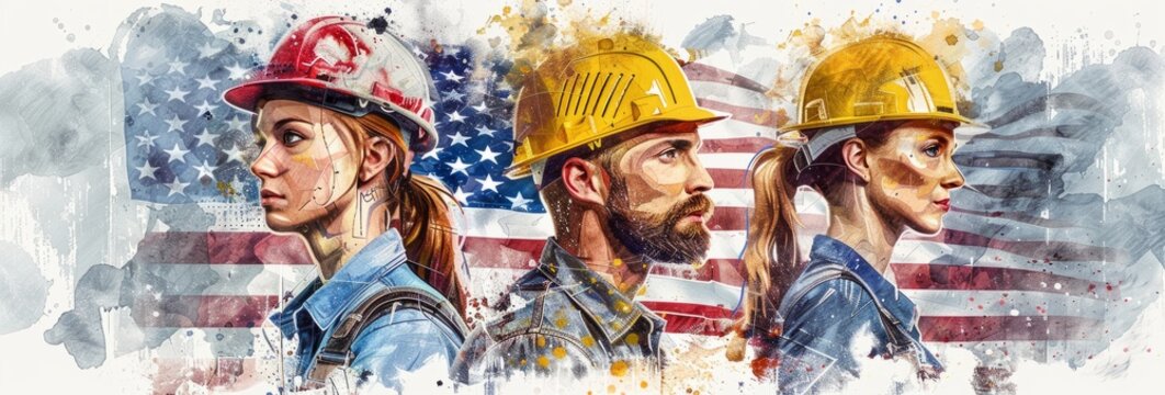 Group of workers in watercolor style
