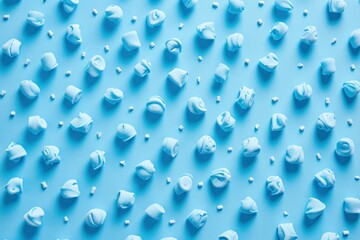 Photo of a network pattern made from blue marshmallow drops on a solid background