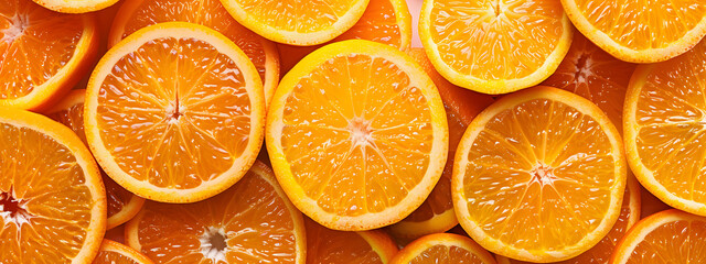 Colorful orange fruit slices. Orange background