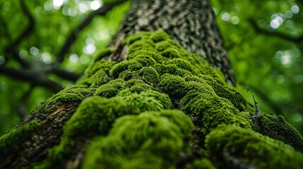 intricate macro photography of an old tree covered in moss