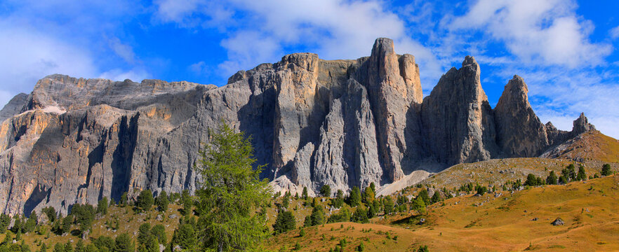 Sellastock, Bergmassiv in den Dolomiten, Italien, Europa, Panorama 