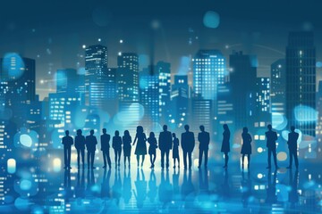 A group of business people standing in front of the city skyline - 782096544