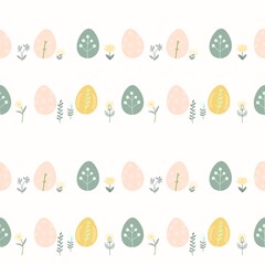 easter background with eggs and flowers set. Pastel colors, Easter  seamless pattern