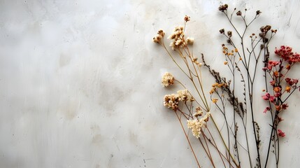 Dried flowers on plain background in neutral color