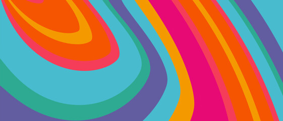 Summer Pattern with Colorful Colors. Abstract Optical Illusion in Retro Style 1960. Background with Swirl Line for Advertising, Web Delights, Social Media, Banners, Covers, Posters. Psychedelic Design