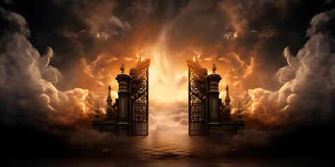 Majestic baroque gates opening to a mystical realm: A dramatic blend of architecture and fantasy