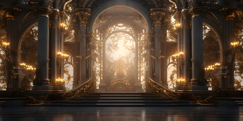 Majestic baroque architecture with ethereal lighting: The gateway to an afterlife realm