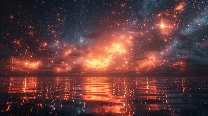  fireworks above water with reflection on the black sky background - obrazy, fototapety, plakaty