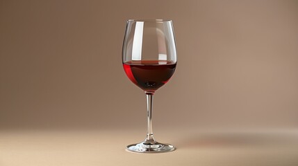 A wine glass filled with red wine rests on a table