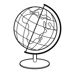School Globe. Model of the Earth. Education equipment. Outline illustration on white background, design element