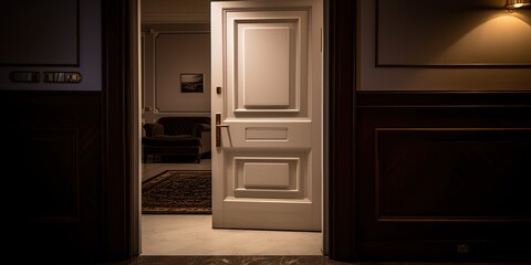 Fototapeta premium AI Generated. AI Generative. Inside interior indoor door at hotel room hall background wall. Graphic Art
