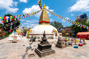 nepalese style stupa at kathmandu street	 - obrazy, fototapety, plakaty