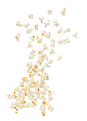 Popcorn flying, isolated on white background.