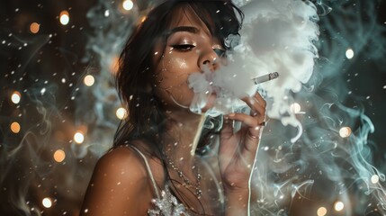 Women Smoking. Young woman smoking a weed cigarette