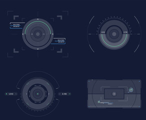 Sniper aim pointer. UI, HUD technology aiming, weapon military futuristic sights. 
Weapon targeting pointers, aiming mark and aims target sight marks or targets. 