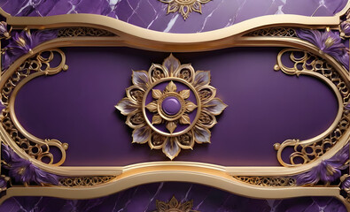 The mandala. 3 d purple gold wallpaper.  ceiling mock up