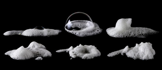 Set foam, bubble isolated on black, with clipping path, side view	