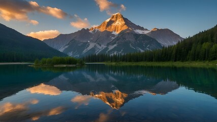 Fototapeta na wymiar Capture the beauty of a serene mountain lake reflecting the surrounding peaks.