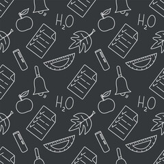 Seamless school pattern. Hand drawn doodle school background. Education illustration