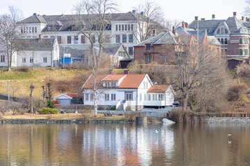 Walking along Nidelven (River) in a Spring mood in Trondheim city - 782104714