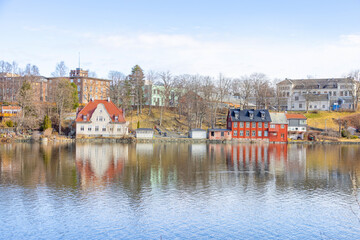 Walking along Nidelven (River) in a Spring mood in Trondheim city - 782104752