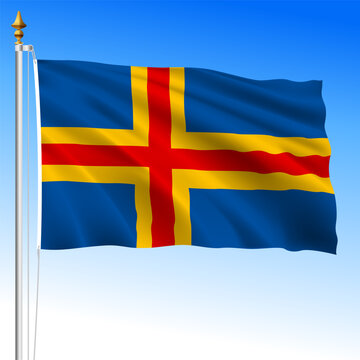 Aland official national waving flag, Finnish islands, vector illustration